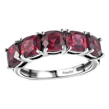 BEAUTIFUL  3.70ctw Tanzanian Wine Garnet 5 Stone Ring Rhodium Plated Size 6