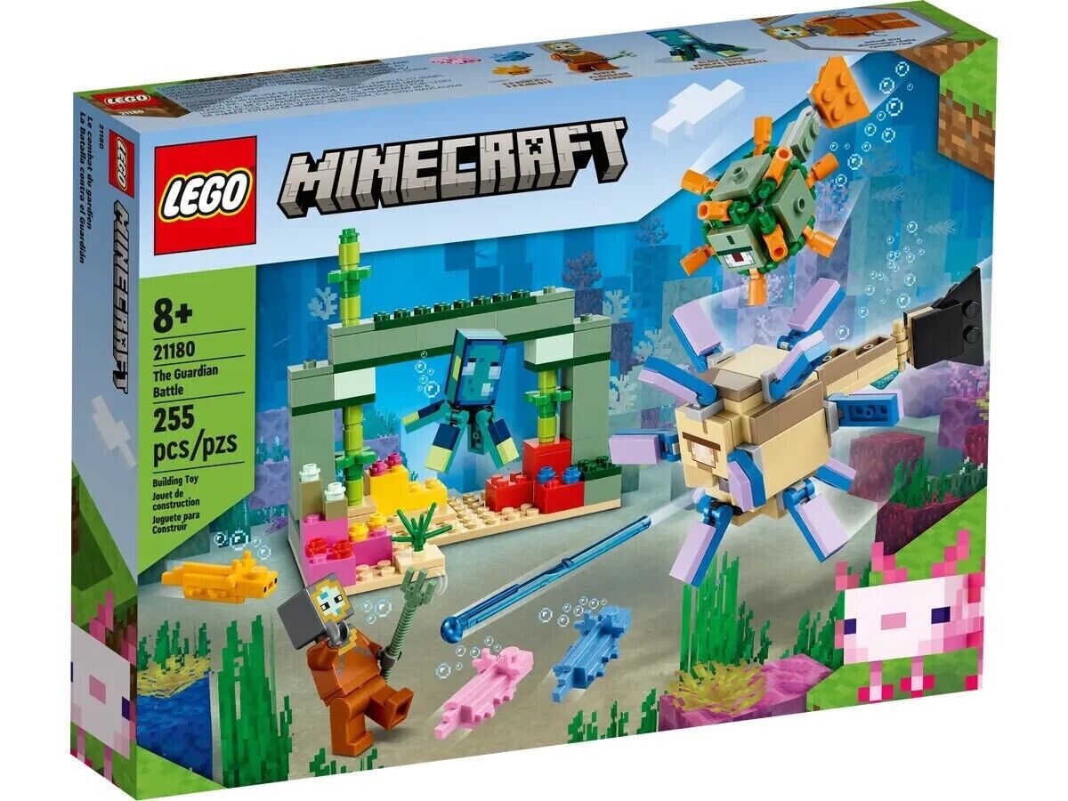 21180 THE GUARDIAN BATTLE Minecraft lego legos set NEW diver glow squid axolotls