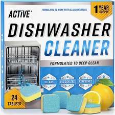 Dishwasher Cleaner and Deodorizer Tablets - 24 Pack Deep Cleaning Descaler Pods