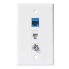 Coax Ethernet Phone Wall Plate 1 Port Cat6 Rj45 + 1 Phone Jack Cat3 Rj11/rj12 + 