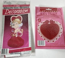 Valentines HONEYCOMB CUPID 11" & LACE HEARTS 8" Vintage Die Cut Lot 3 Individual