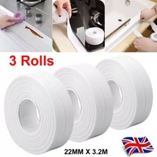 3 x PVC WATERPROOF SEALING TAPE ADHESIVE WHITE BATHROOM KITCHEN LEAK 22MM X 3.2M