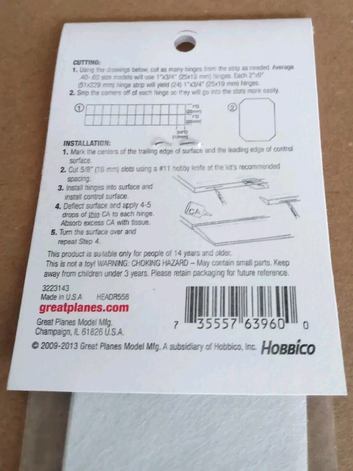 2pcs CA Hinge Sheet Great Planes 2 x 9" 51 x 229mm RC Model Airplane GPMQ3960 - Image 3 of 4