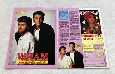 WHAM 1986 GEORGE MICHAEL Clipping Poster Swedish Music magazine