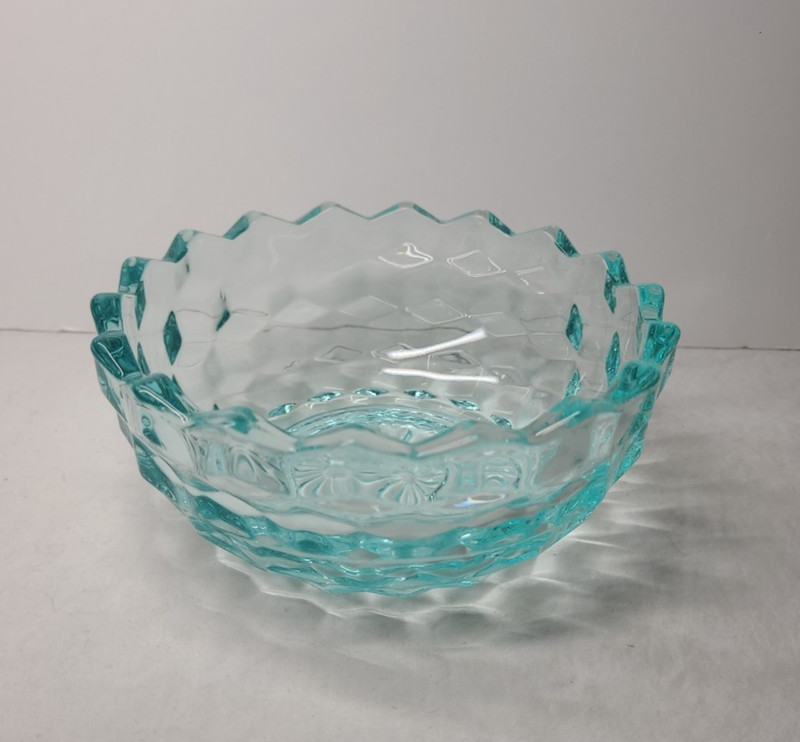 Whitehall Aqua Green by Colony Glass Bowl Dish 5 1/4"  Cubist Blue UV Reactive