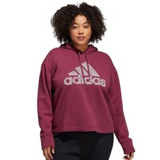 Adidas Women's Victory Crimson Cotton Solid Logo Fleece Hoodie Size Plus 1X
