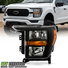 For 2021-2023 Ford F150 Pickup Halogen Black Headlight Headlamp Driver Side
