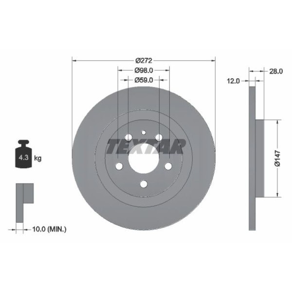 Textar 2X Bremsscheibe Hinten Ø272 Mm Beschichtet FüR Peugeot 807 E 2.0 Hdi 2.2-image