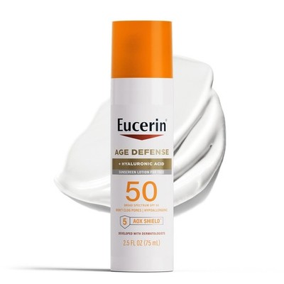 Eucerin Sun Age Defense SPF 50 Face Sunscreen Lotion with Hyaluronic Acid, Hypoa