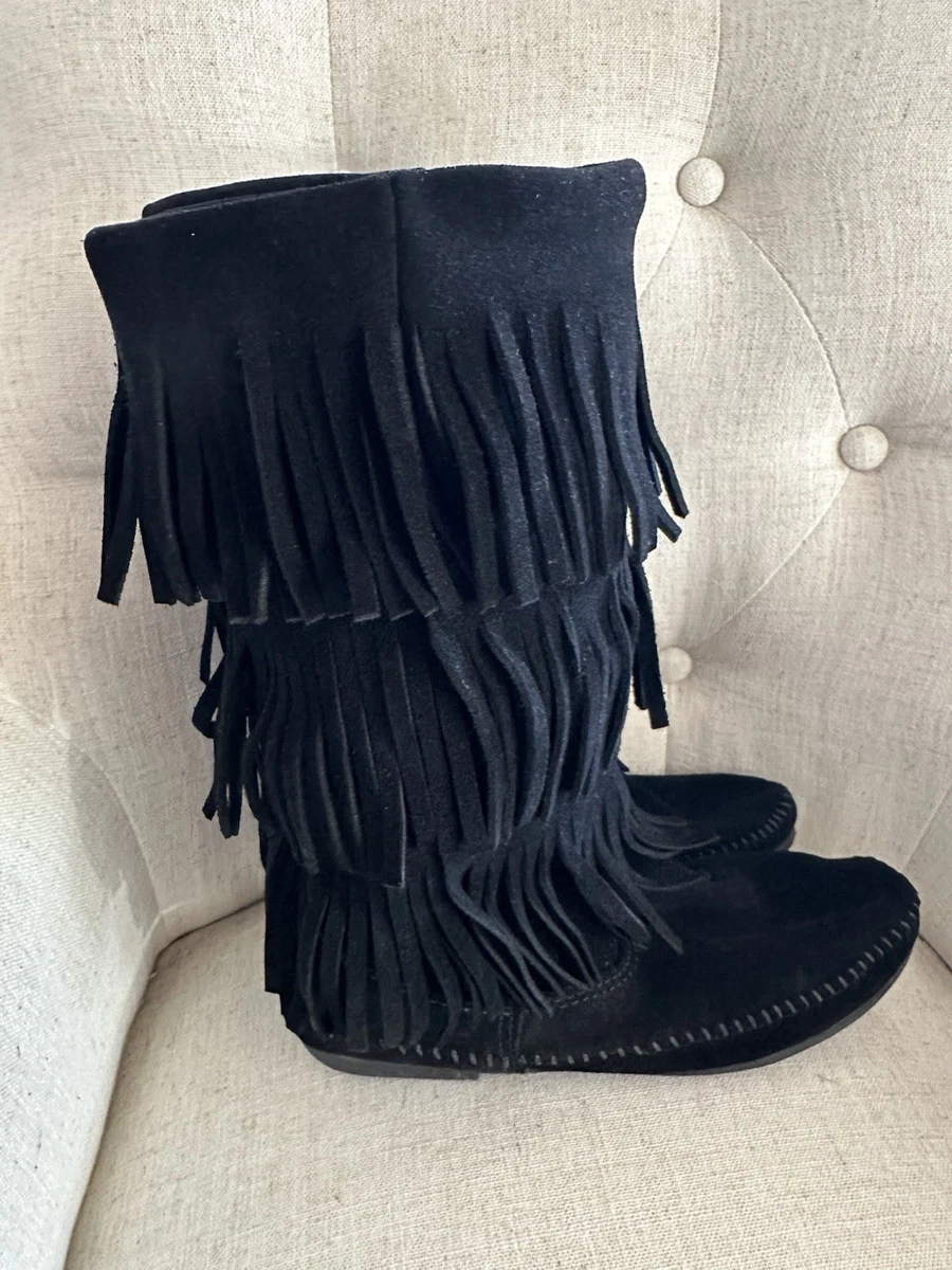 Stivali Mocassini Donna Minnetonka Classic Fringe 482, Pelle Scamosciata Con Frange E Suola Morbida