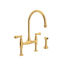 Rohl U.4719L-EG-2 Perrin Rowe Bridge Kitchen Faucet With Side Spray, Gold