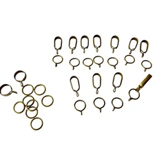 Vintage Brass Curtain Drapery Rings Clips Hooks Hardware Set Lot