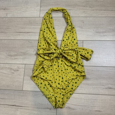 Silvia Tcherassi Caliope Bodysuit Halter Lemon Splatter Dots V Neck Small Luxury