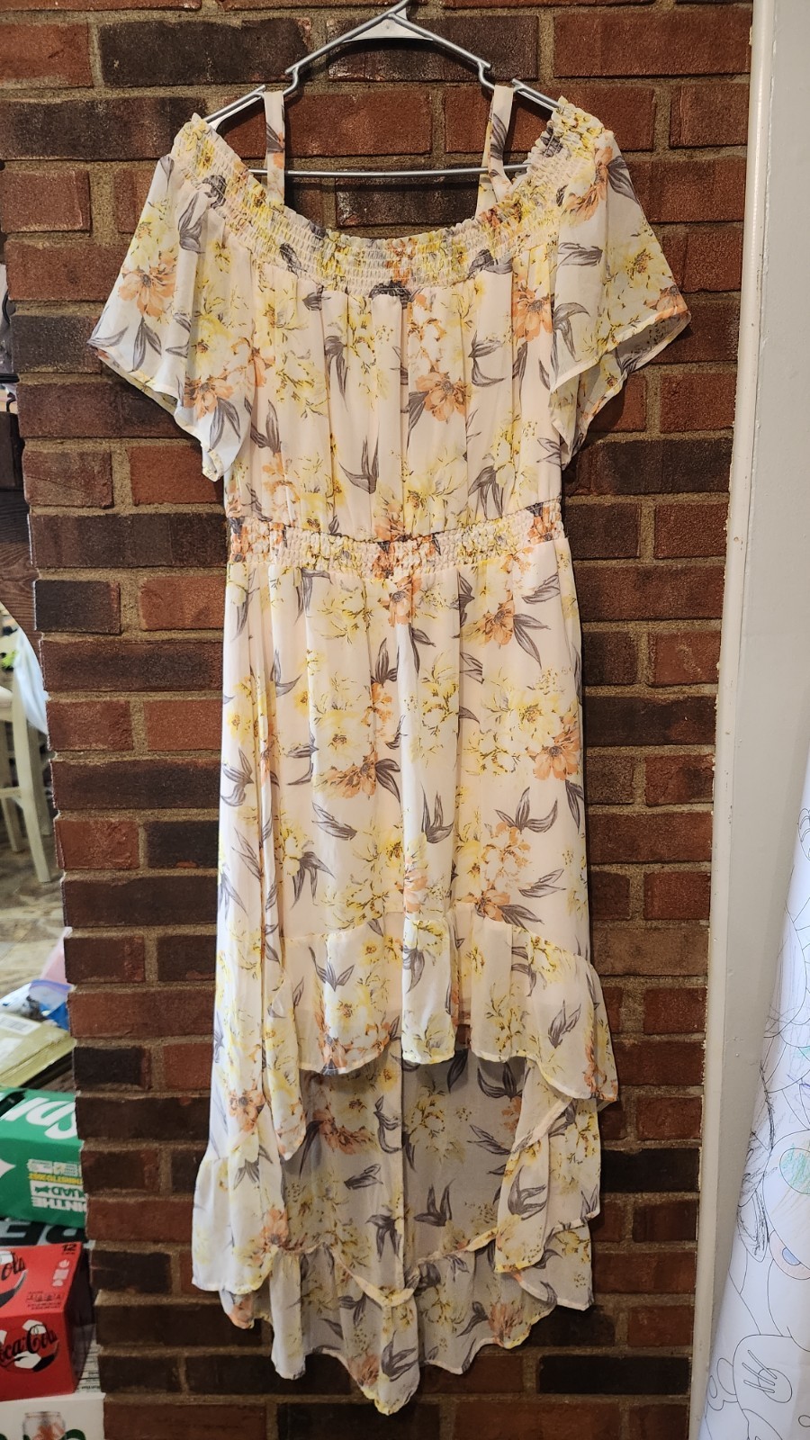 Lily Rose XL Floral Off Shoulder Hi-Low Maxi Dress Chiffon Ruffle Layered Lined