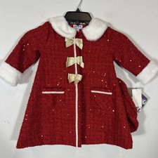  88 Blueberi Boulevards Fit-and-Flare Sequn Tweed Coat Red 2T
