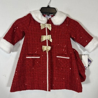 $88 Blueberi Boulevards Fit-and-Flare Sequn Tweed Coat Red 2T