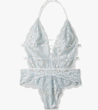NEW In Bloom By Jonquil Teddy Bodysuit Womens Medium White Lace Sheer Floral