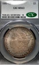 1885-CC $1 Morgan Silver Dollar CACG MS63 - Carson City CAC Graded - Toned