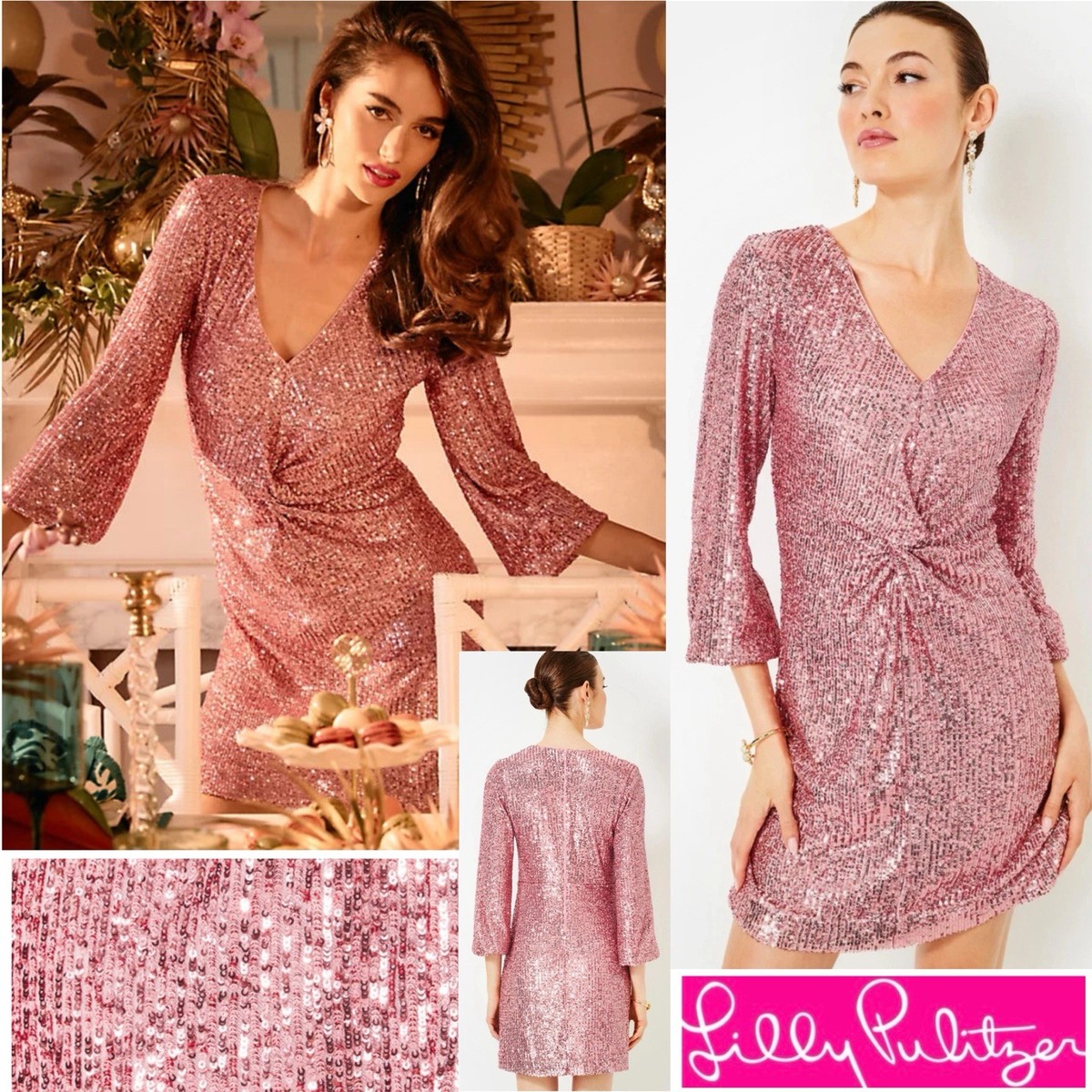 lilly pulitzer sequin dress Lilly Pulitzer Women's Reagan Sequin Long-Sleeve Minidress - Gold Metallic
