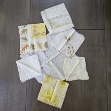 Vintage Hankies Handkerchiefs Lot Of 7 Yellow Floral Embroidered