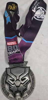 Disney RunDisney Black Panther Virtual 5k Medal 2019 Marvel 80 Years W/ Lanyard