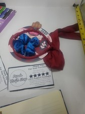 VINTAGE COSMETIC CO. BLUE VELVET SCRUNCHIE WITH RED HEADBAND