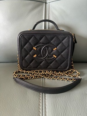 Chanel Vanity Case Small Black Caviar Leather Gold Hardware Bag Italy