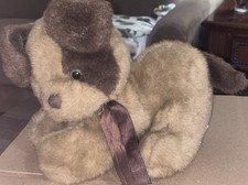 VINTAGE AMERICAN WEGO 1982 PUPPY DOG PLUSH BROWN SPOT WITH RIBBON US49
