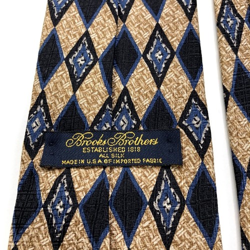 Brooks Brothers Blue Tan All Silk Neck Tie Men’s Geometric MINT 3.25-in/56-in - Picture 8 of 8