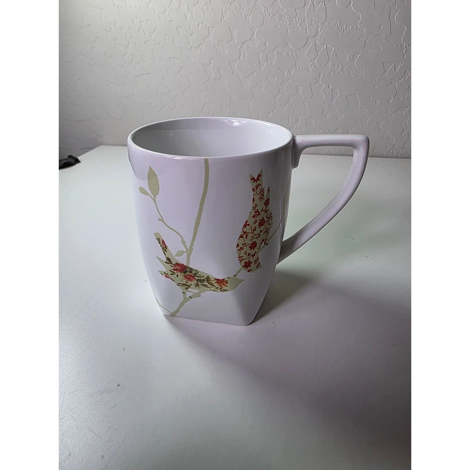 222 FIFTH White Green Red Chintz Birds Porcelain Coffee Mugs Set of 2 - Image 2 of 4