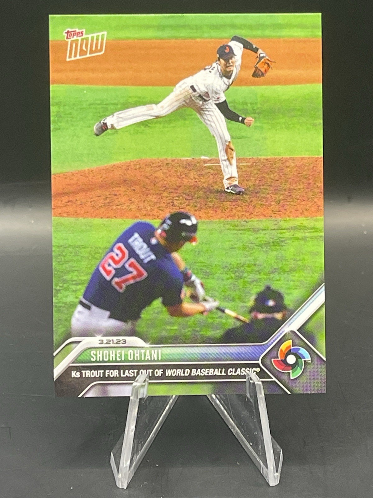 2023 Topps Now #WBC-71 Shohei Ohtani K's Mike Trout Baseball Card - Troutani