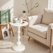 Metal Small Round End Table - Vintage Bedside Nightstand, Modern Accent Coffe...