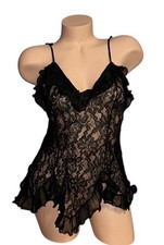 SEDUCTIVE WEAR by CINEMA ETOILE Black Sheer Lace Sheer Trim Nylon Nightie L