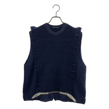 mina perhonen             2022AW tappeto Wool Fringe Knit Vest 40 Navy Used KLDR-0
