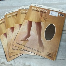 Vintage Cannon Seamless Mesh Stockings 4 Pairs NOS Black Mist 8 1/2 Med 15 MCM