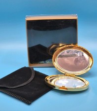 GOLD TONE COMPACT MIRROR WITH ORIGINAL BOX AND POUCH. LOVELY ITEM!