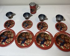 Tin Litho Children  s Tea Set The Three Bears 14 Pieces Made In China Vintage