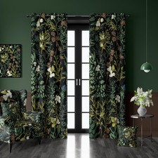 Botanical Curtains 100 Blackout 2 Panels Set Green Plant Black Out Curtain B...