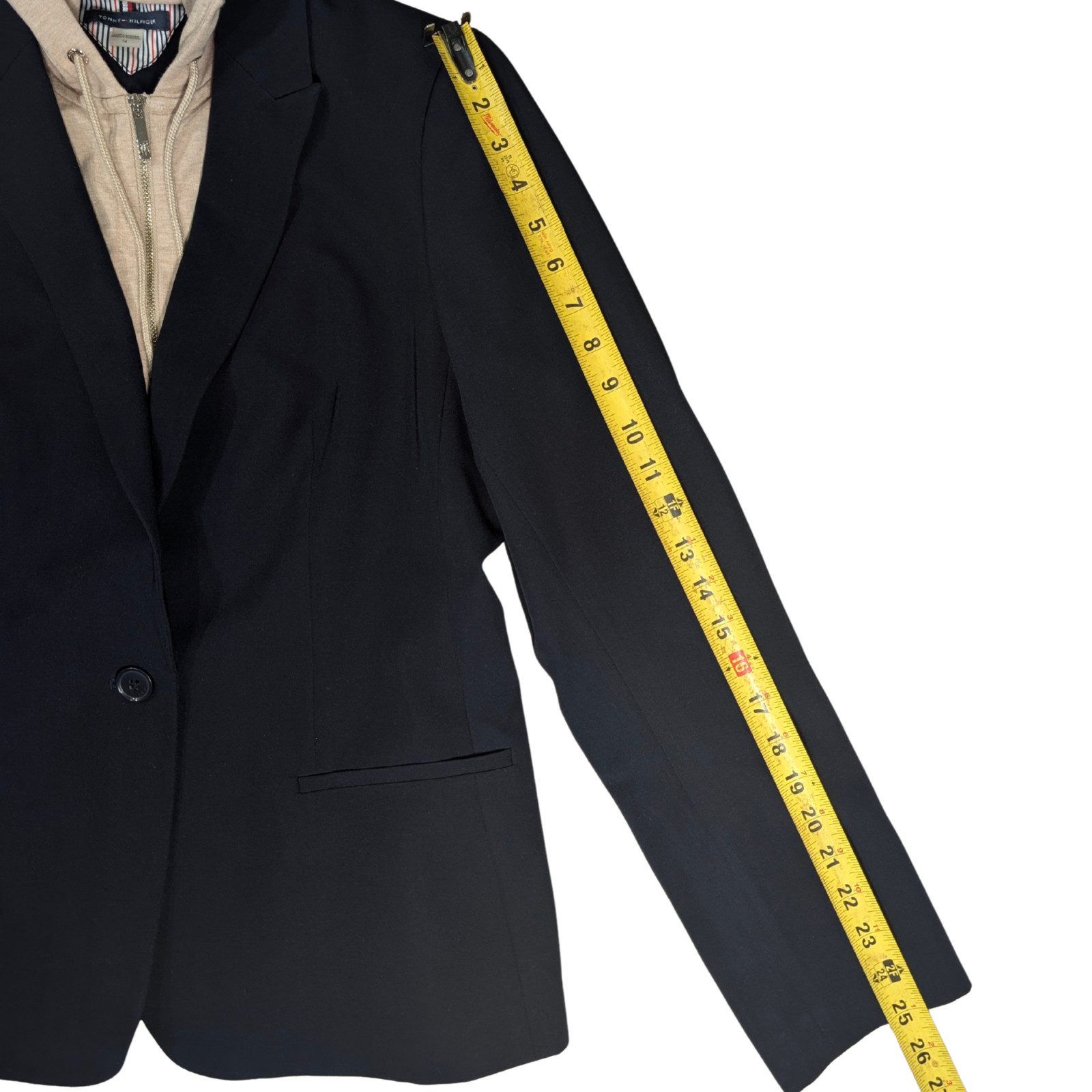 Tommy Hilfiger 2-in-1 Blazer Sz 14 Navy Blue Removable Hoodie Elbow Patches thumbnail 9