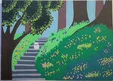 ACEO Art Card Original, Ghost stroll in the Park, 2.5inx3.5in Signed by Artist