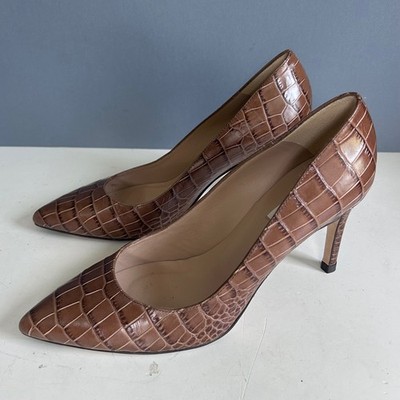 LK Bennett Fern Brown Heels women's size US 9 39 Croc Embossed Pointed Office