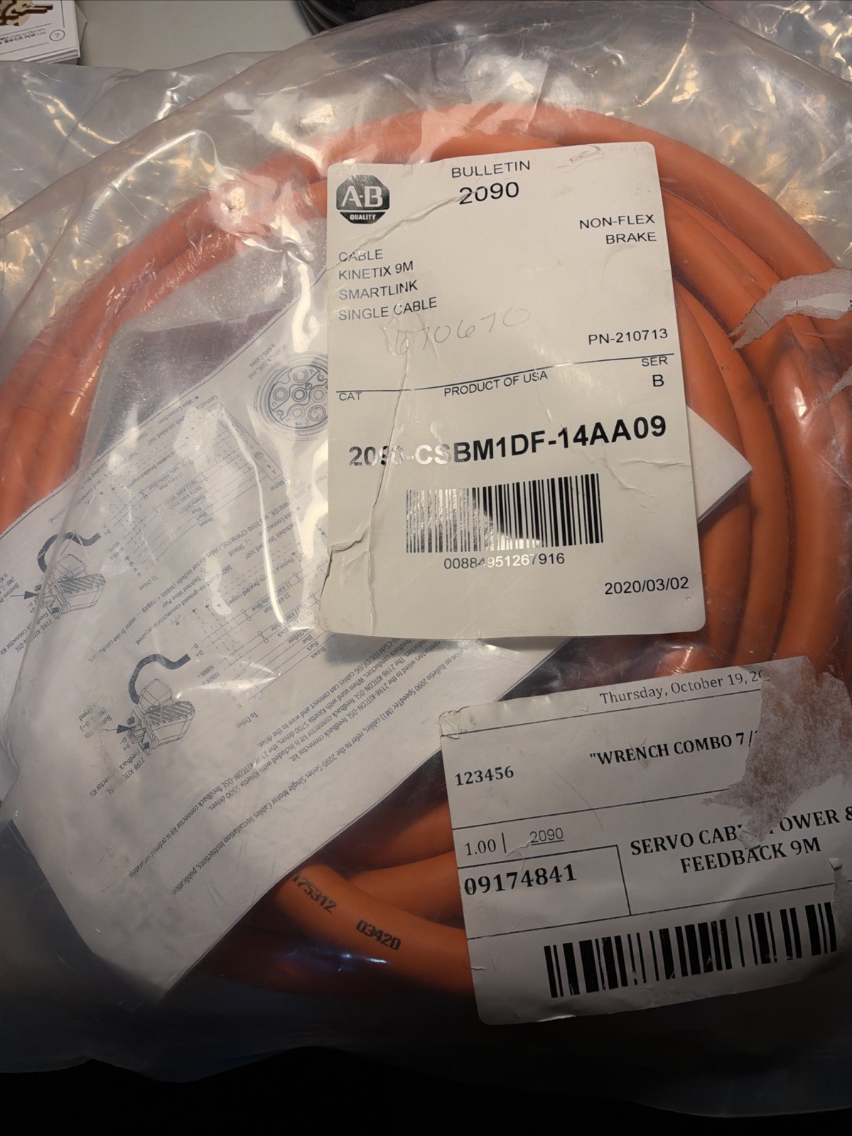 Allen-Bradley 2090-CSBM1DF-14AA09 Kinetix Servo Feedback Cable 9 Meter Non-Flex