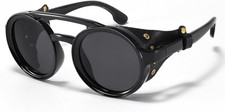 Retro round Polarized Steampunk Sunglasses Men Women Side Shield Goggles Gothic