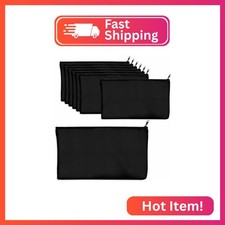 Cruleen 10 PCs Black Canvas Zipper Pouch Bulk, Makeup Bags Bulk Pencil Pouch wit