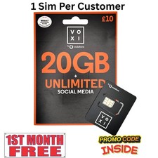 VOXI SIM 20GB Data Unlimited Social Apps 1st Month Free No Contract UK