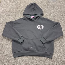 Edikted Hoodie Womens Medium Gray Fleece Heart Graphic Logo Pullover Sweatshirt