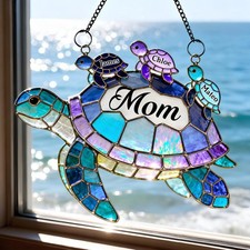 Personalized Grandma Turtle Suncatcher, Custom Family Window Decor, Sea Turtle G