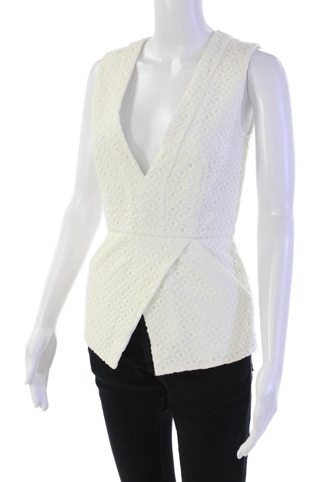Nicholas Womens Textured Sleeveless V-neck Lined Tank Blouse White Size M - Image 2 of 4