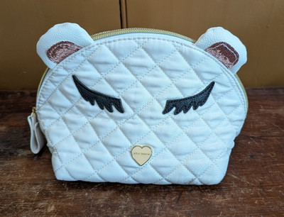 Betsey Johnson Sleeping Kitty Cat Face Quilted Pouch Bag Makeup Case Purse