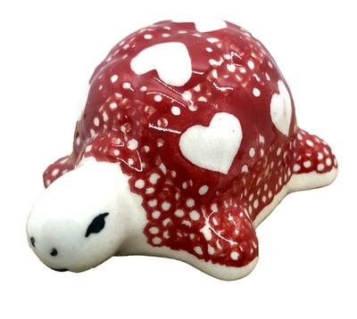 Polish Pottery Turtle Figurine Statue 3  x 2.75'' x 1.5' SEMC Heartfelt Hearts
